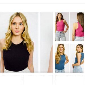 Bundle Lot of 3 Ribbed Racerback Tank Tops in Pink, Black, and Blue Size Medium